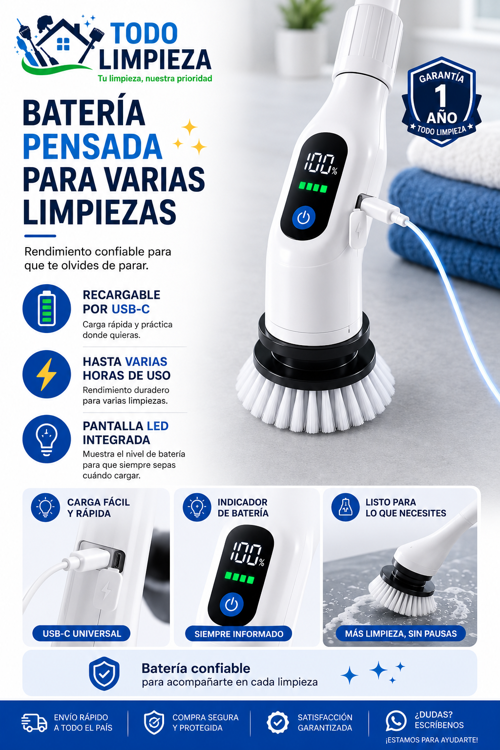 Cepillo Eléctrico de Limpieza 9 en 1 Recargable
